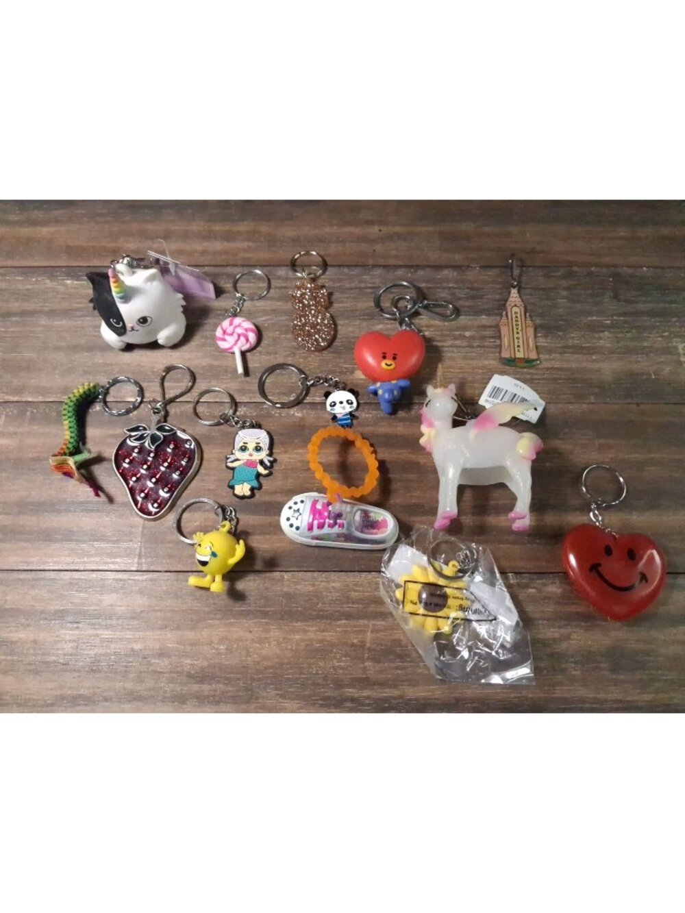 Daddy's Girl Keychain Lot Various Unicorn Strawberry Cute Etc Vtg Mod Bag Tag